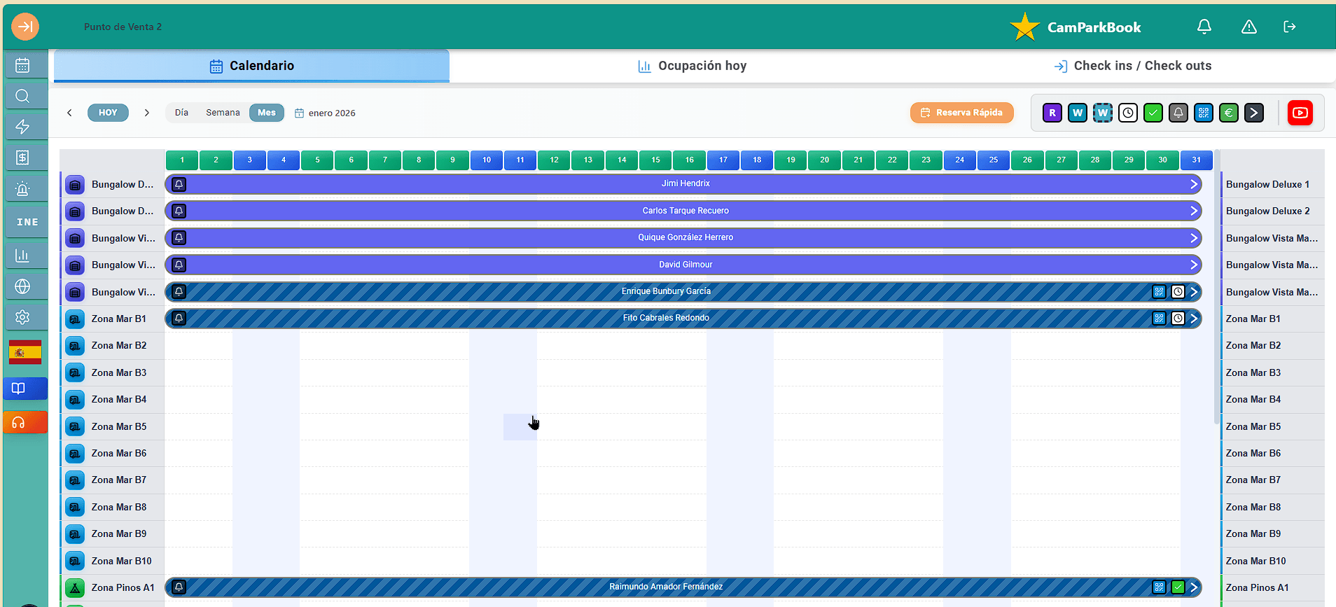 Dashboard de calendario CamparkBook